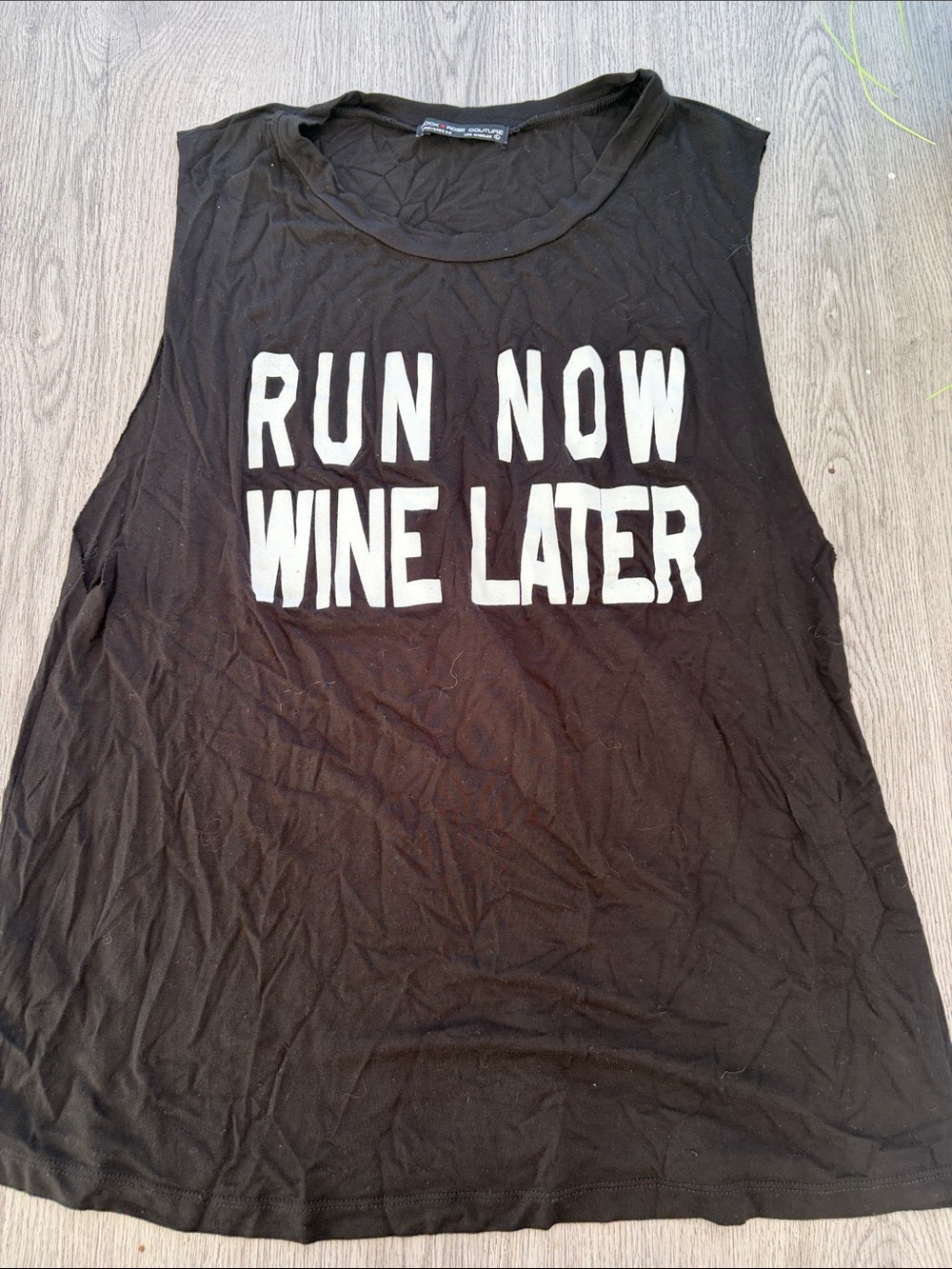 Run Now Wine Later Graphic Black Tank Top